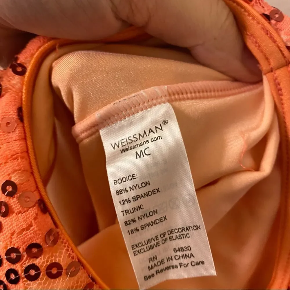 WEISSMAN Dance Costume peach orange lace Your Song 13704 MC-Medium child